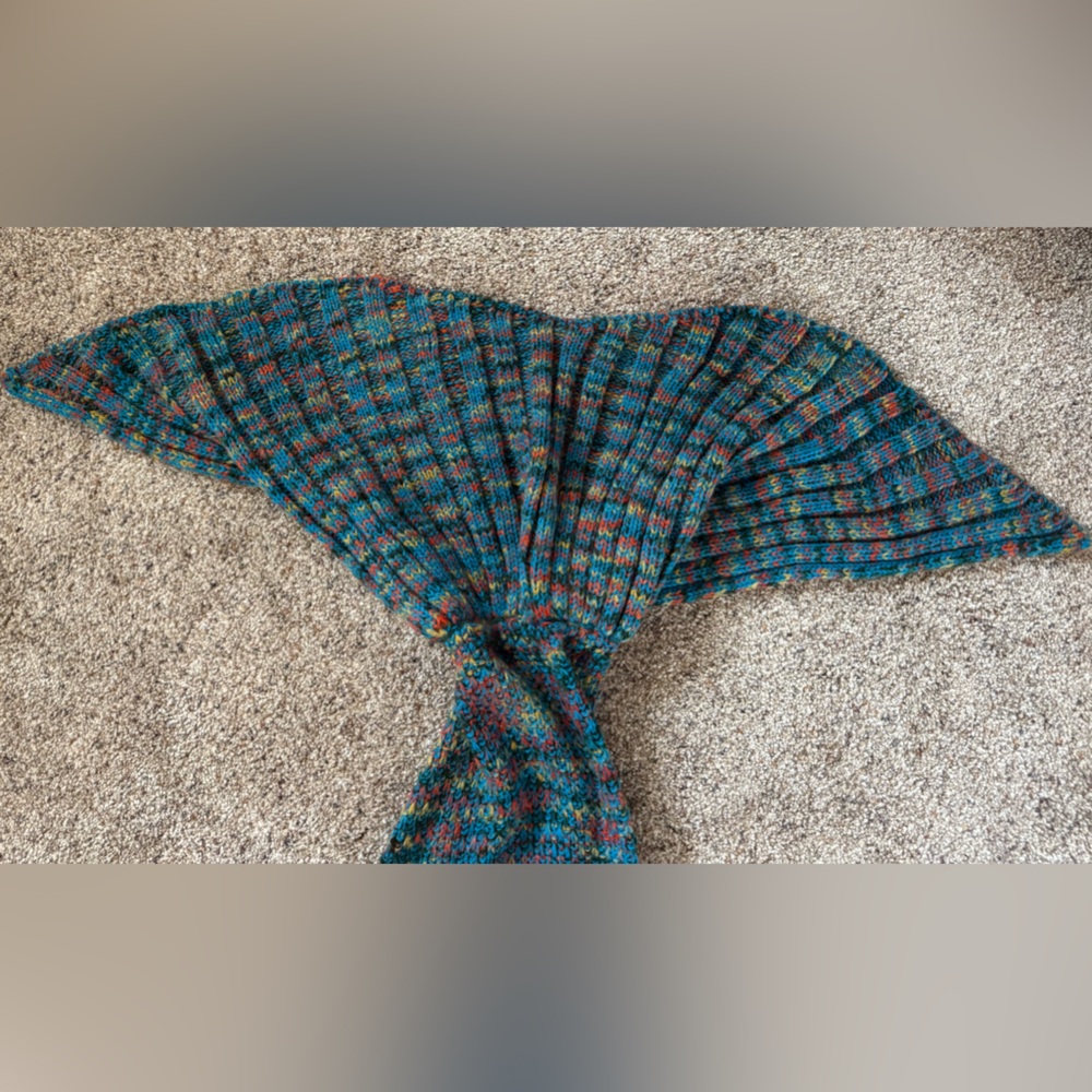 Multicolor Knit Mermaid Tail Blanket